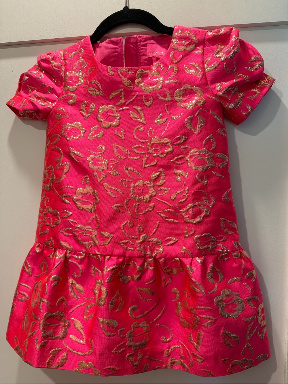 Lilly Pulitzer Erina Dress-Girls Bright Pink Dress with Gold Floral Jacquard
